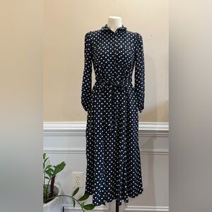 Zara Navy Polka Dot Long Sleeve Dress